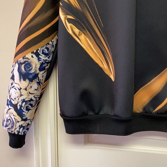 Clover Canyon Neoprene Black Gold Floral Geometric Bomber Jacket Size Small - Picture 5 of 9